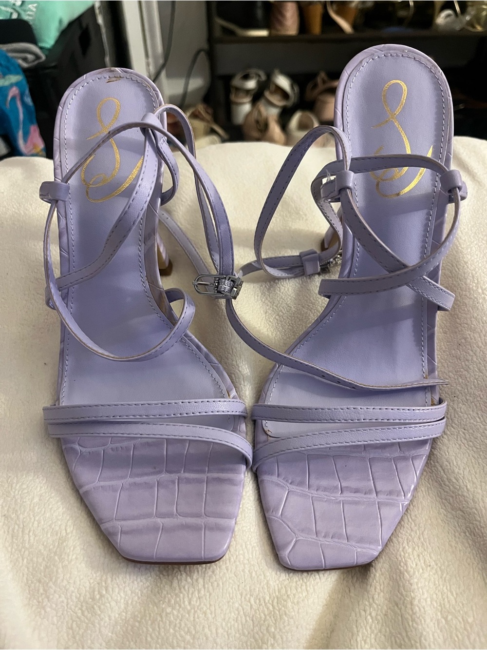 Sam Edelman Lavender Strappy Square-Toe Heeled Sandals